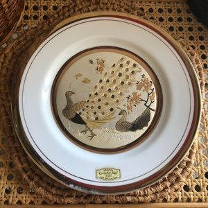 Peacock Shaddy Chokin Art Collectible Plate 18kt Gold